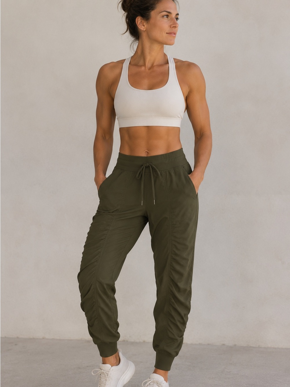Lululemon Olive Green Dance Studio Jogger Pants Ruched Sides Athleisure Size 4